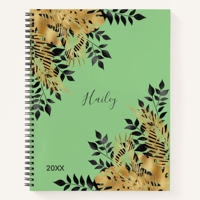 Glam Black & Gold Tropical Feuille Bullet Journal (Devant)