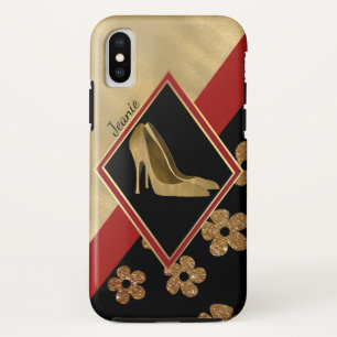 Glam Black Red et Gold iPhone X Coque