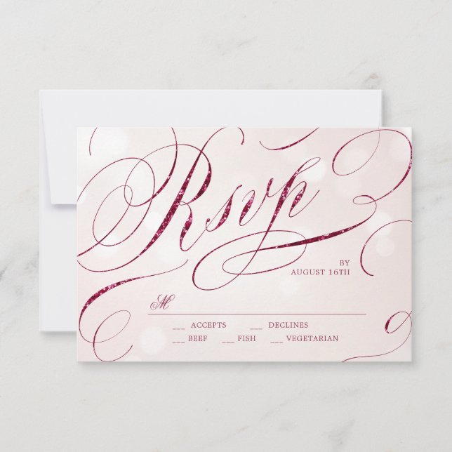 Glam burgundy calligraphie vintage mariage RSVP (Devant)