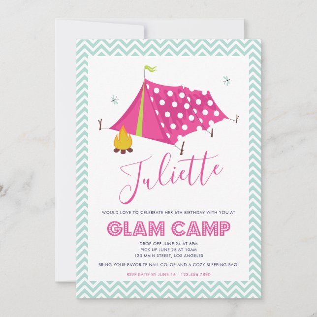 Glam Camp Spa Makeover Invitation d'anniversaire (Devant)
