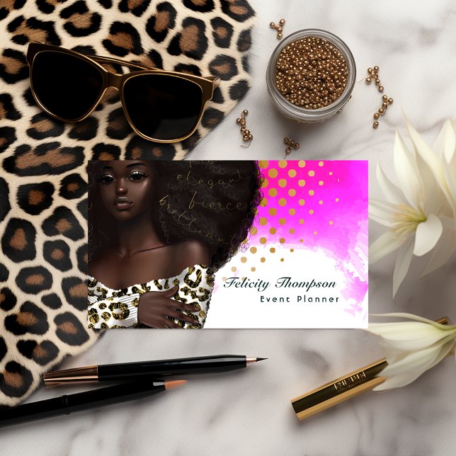 Glam Chic Afro Boss Lady Code QR Carte de visite (Hairstylist business card)