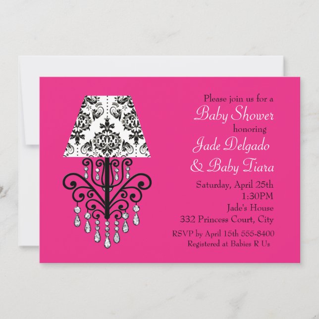 Glam Chic Hot Pink & Damask Baby shower Invitation (Devant)