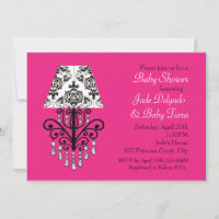 Glam Chic Hot Pink & Damask Baby shower Invitation