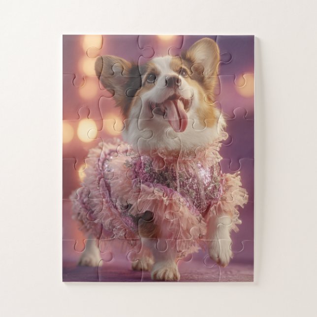 Glam Corgi en rose - Puzzle mignon (Vertical)