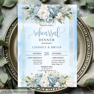 Glam Dusty Bleu Blanc Floral Invitation de la répé