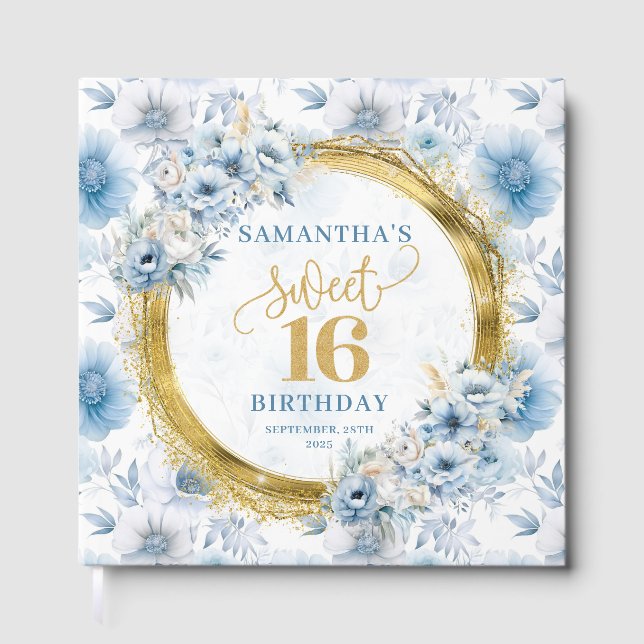 Glam Dusty Blue Sweet 16 Livre d'hôtes avec Partie (Recto)