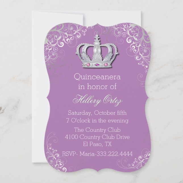 Glam Fancy Crown Quinceanera Invitation (Devant)