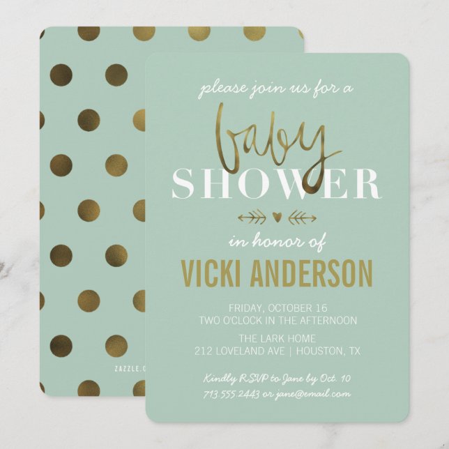 Glam Faux Gold Moderne Baby Shower Invitations (Devant / Derrière)