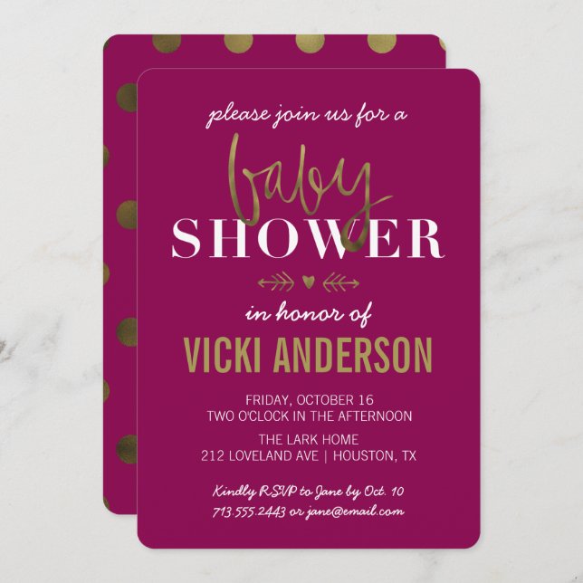 Glam Faux Gold Moderne Baby Shower Invitations (Devant / Derrière)