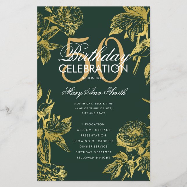 Glam Floral 50e Anniversaire Programme Gold Green  (Devant)