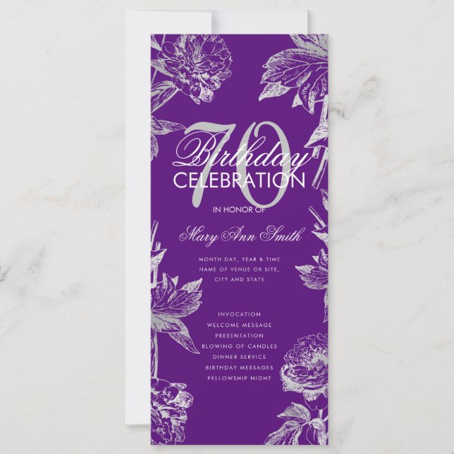 Glam Floral 70 Programme d'anniversaire Silver Pur (Devant)