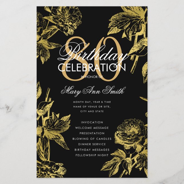 Glam Floral 80e Anniversaire Programme Gold Black  (Devant)