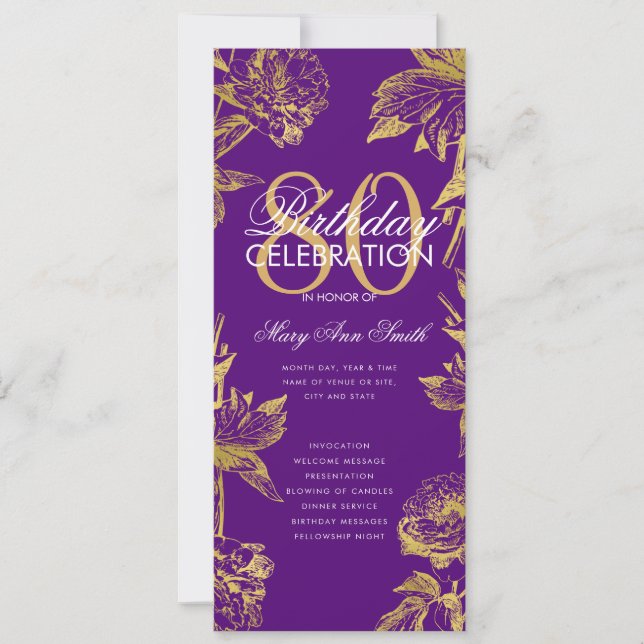 Glam Floral 80e Anniversaire Programme Gold Purple (Devant)