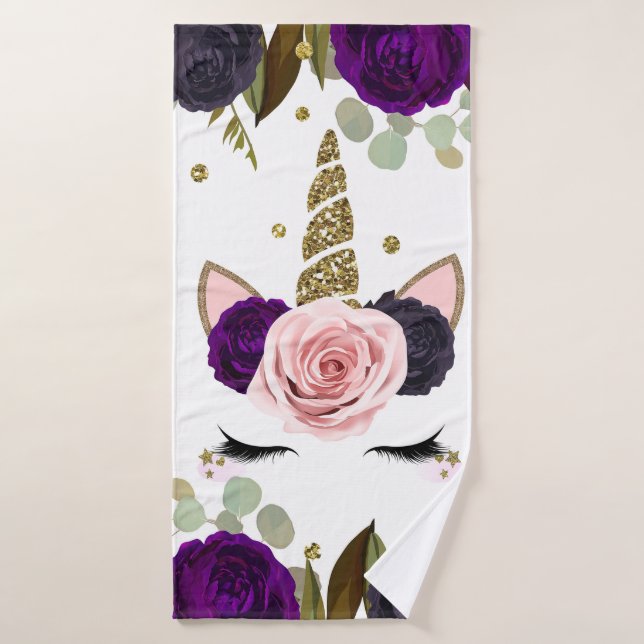 Glam floral foncé Parties scintillant or Unicorn t (Serviette de bain)