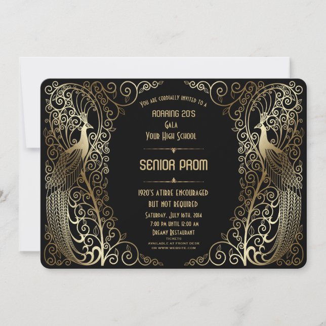 Glam Gold Art Déco Peacocks Senior Prom Invitation (Devant)