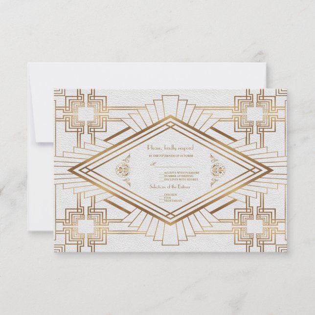 Glam Gold Blanc Grand Gatsby Mariage RSVP (Devant)