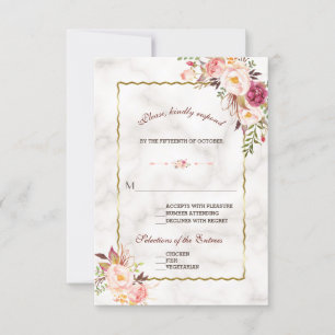 Glam Gold Blush rose Floral Marbre Mariage RSVP