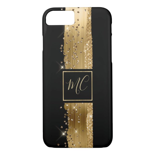 Glam Gold et noir Monogrammed iPhone 8 Coque (Dos)
