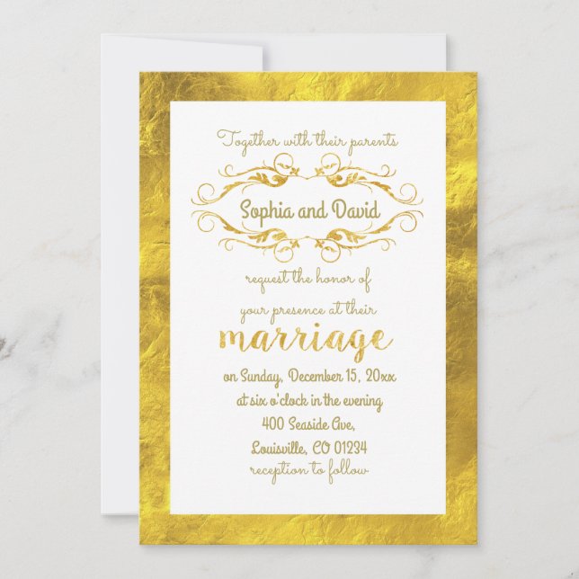 Glam Gold Foil et Faire-part de mariage blanche (Devant)