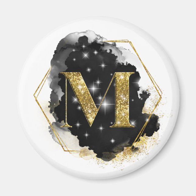 Glam Gold Parties scintillant M Monogram Magnet (Devant)