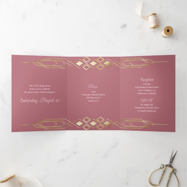 Glam Gold Quinceanera Party Invitation (Intérieur)