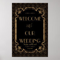Glam Great Gatsby Gold Black Mariage Affiche de bi
