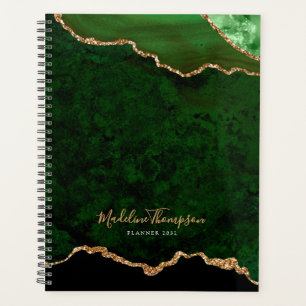 Glam Green Velvet Agate Géode Gold Script