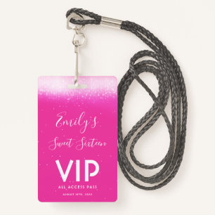 Glam Hot Pink Sweet 16 Invitation Carte VIP Badge
