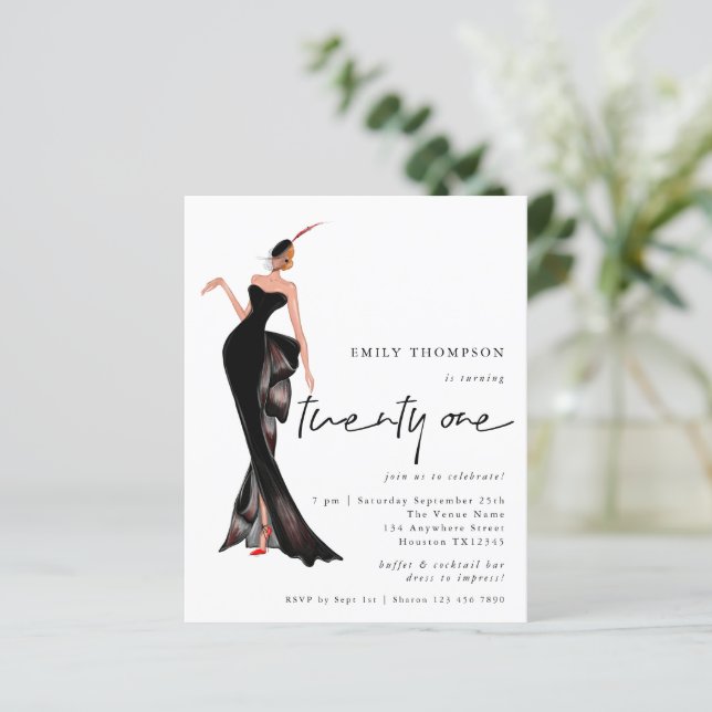 Glam Lady Invitation tendance Script 21ème anniver (Debout devant)