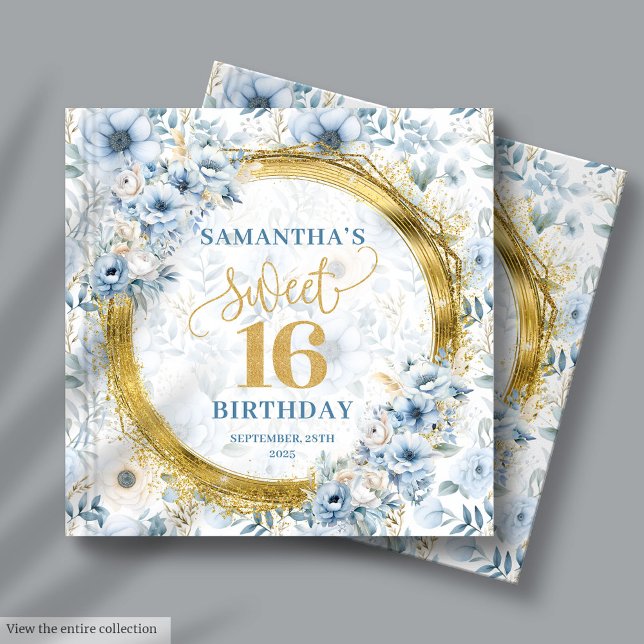 Glam Light Blue Sweet 16 Livre d'or Parties scinti (Glam Light Blue Sweet 16 Guest Book Gold Glitter)