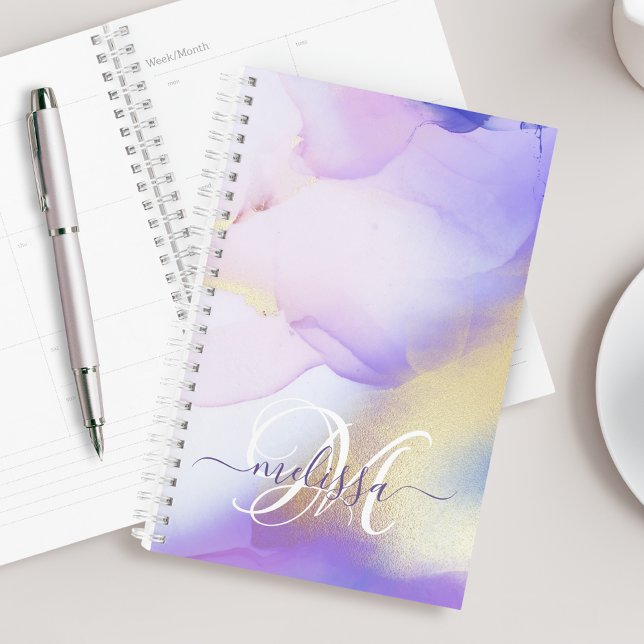 Glam Lilac Gold Abstrait Peinture Élégant Monogram (Créateur téléchargé)