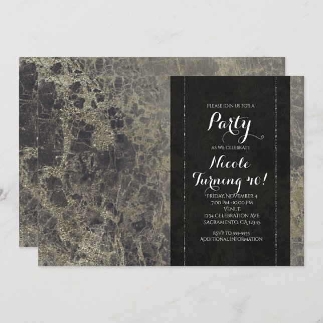 Glam Marble Granite Shimmer Party Invitations (Devant / Derrière)