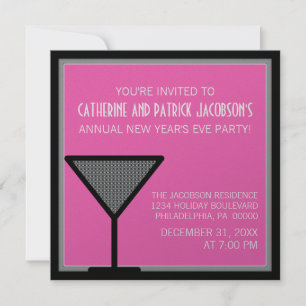 Glam Martini Invitation du Nouvel An, rose