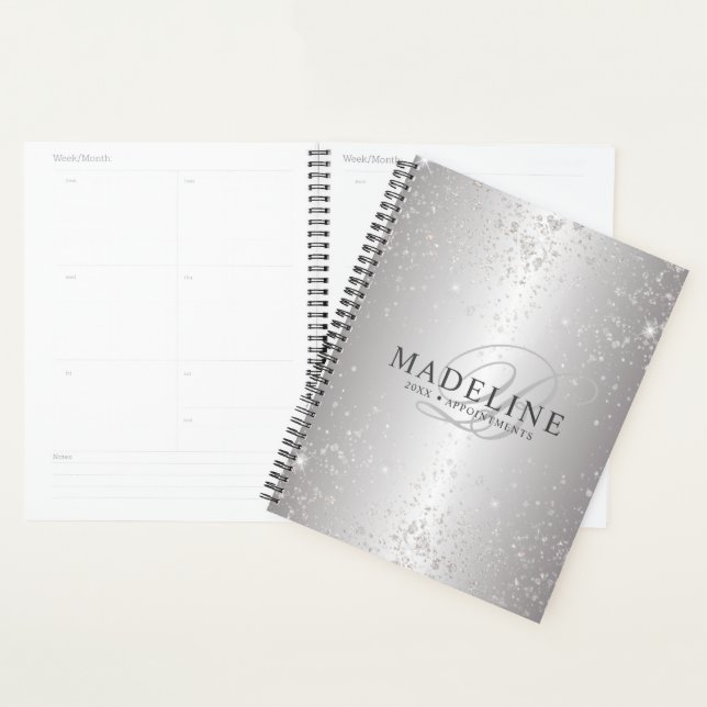 Glam Metallic Silver Parties scintillant Nom perso (Devant avec enveloppe)