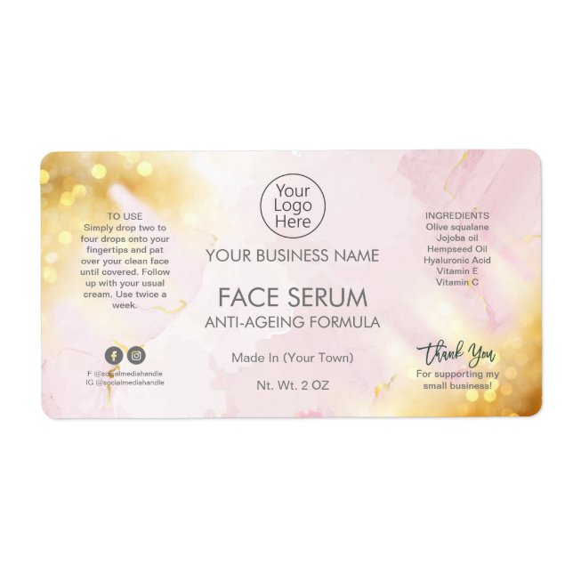 Glam Moderne Rose Or Face Et Étiquette Sérum Cheve (Devant)