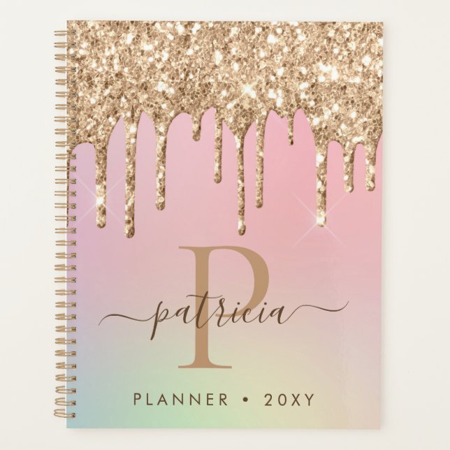 Glam Or Paillettes Gouttes Élégant Monogramme (Devant)