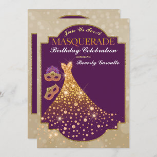 Glam or violet Anniversaire Masquerade Invitation