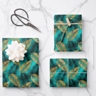 Glam Palm Feuilles or noir Turquoise Faux Foil