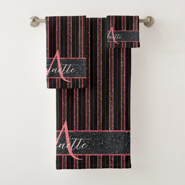 Glam Parties scintillant Nom monogramme Noir et ro (En situation)