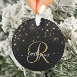 Glam Parties scintillant or diamant étincelle Élég<br><div class="desc">Créez votre propre ornement brillant en diamant noir et or personnalisé avec votre monogramme et votre nom personnalisés.</div>