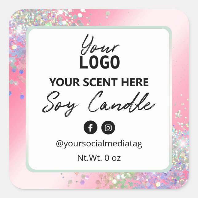 Glam Parties scintillant rose Soy Candle Étiquette (Devant)