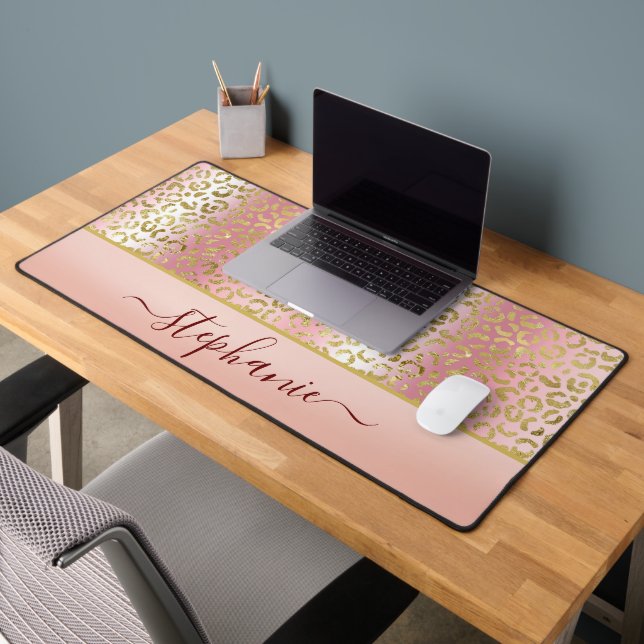 Glam Pink Ombre Gold Leopard Motif personnalisé (Bureau 2)