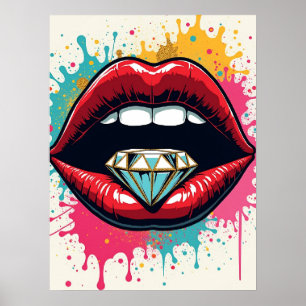 Glam Pop Art Red Lips et Diamond Poster