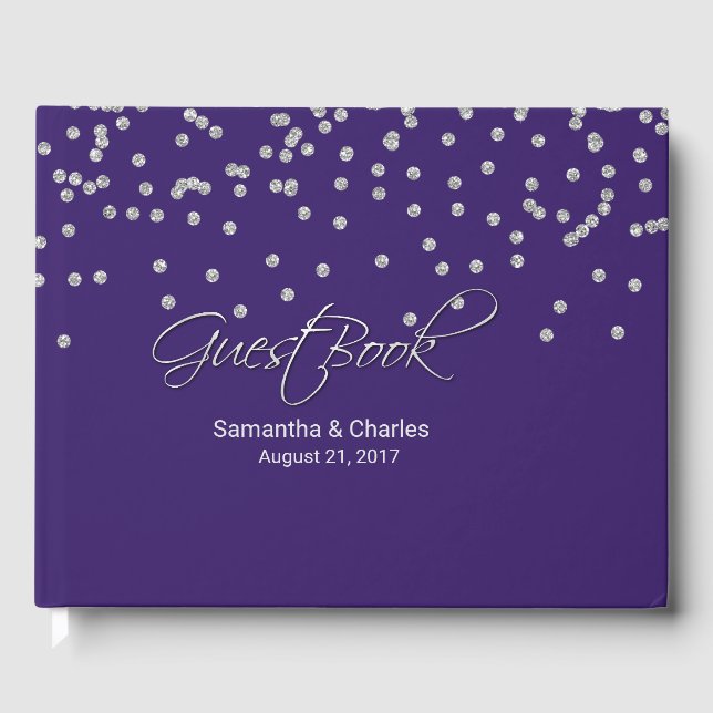 Glam Purple avec Diamonds Mariage livre d'hôtes (Recto)
