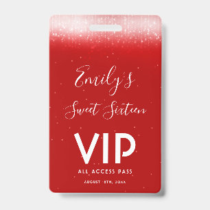 Glam Red Sweet 16 Invitation Carte VIP Badge