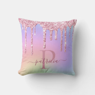 Glam Rose Paillettes Elegant Monogramme Coussin de