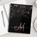 Glam Rose Parties scintillant or Diamond Élégant M<br><div class="desc">Créez votre propre planificateur de losange en or noir et rose personnalisé avec votre monogramme et votre nom personnalisés.</div>