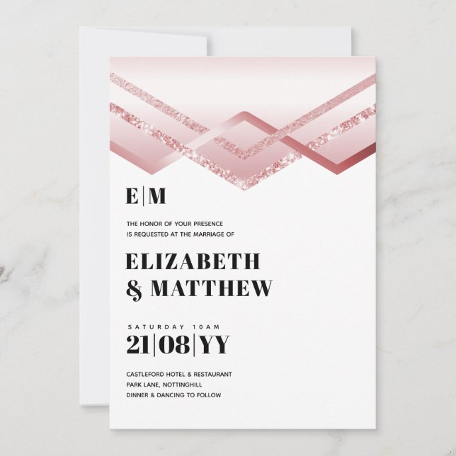 Glam Rosegold DECO Mariage Inviter Modern Chic (Devant)