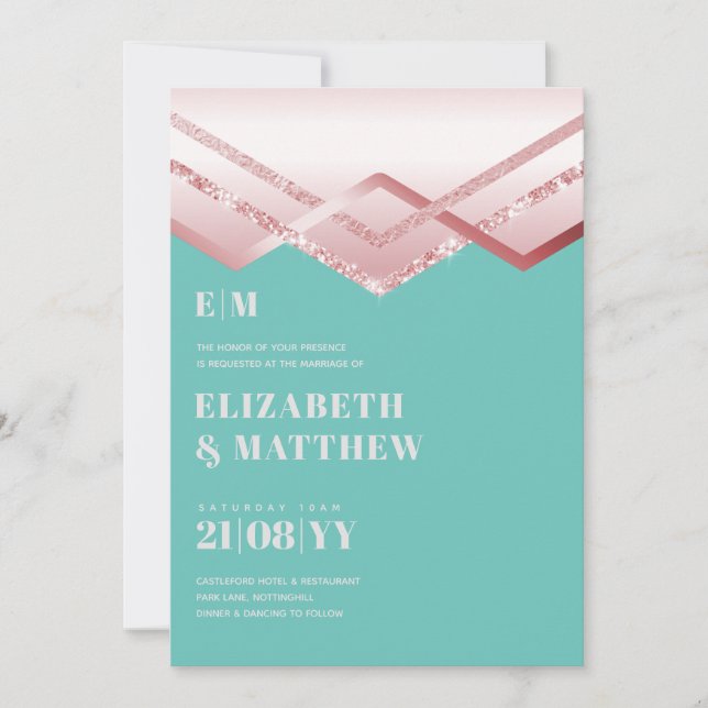 Glam Rosegold DECO Mariage Inviter Modern Chic (Devant)