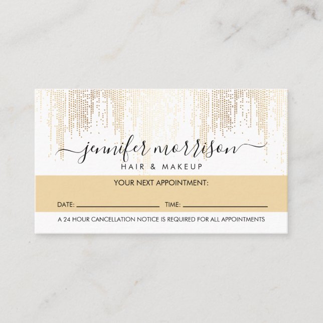 Glam Script Gold Confetti Pluie Carte de rendez-vo (Devant)